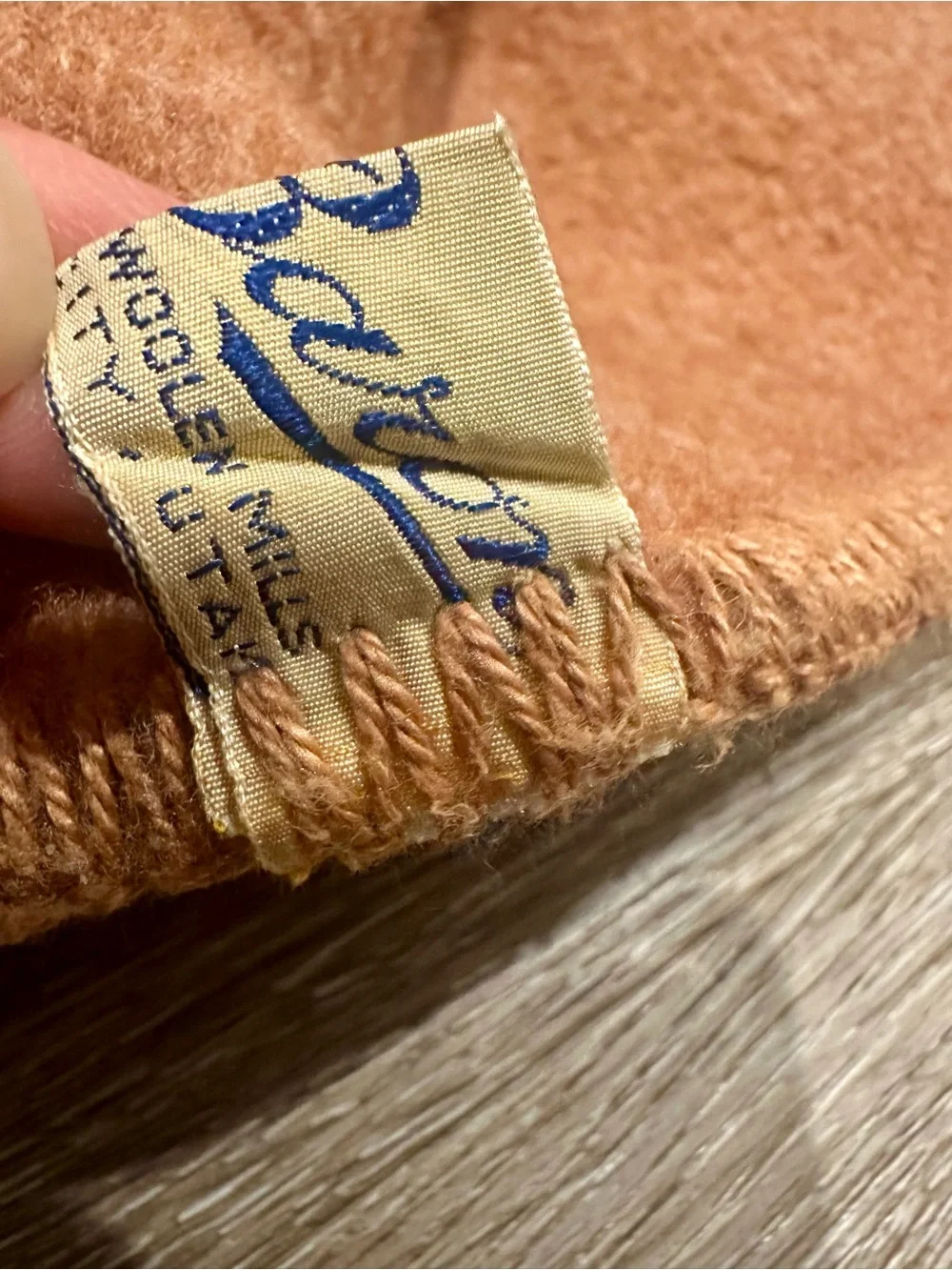 Vintage Baron Woolen Mills Blanket in Muted Rose, Cream and Tan